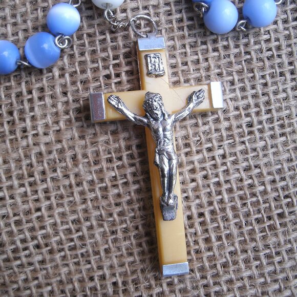 Handmade Crucifix Rosary Cats Eye Beads St Francis - Picture 2 of 12